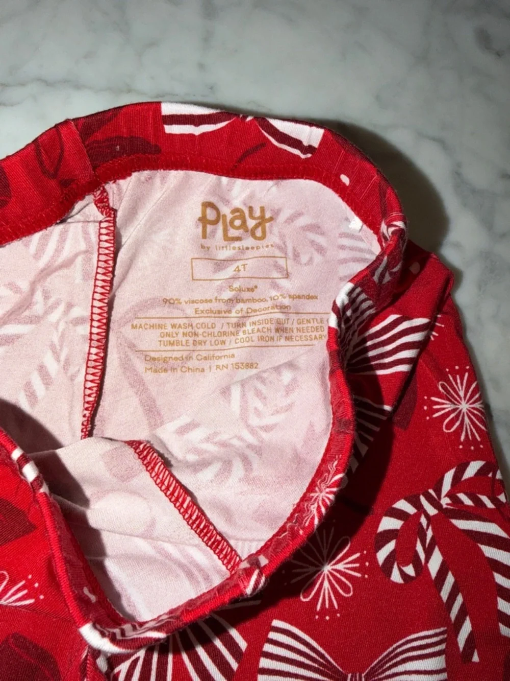 Little Sleepies PLAY Red Bow & Candy Cane Print Leggings 4Y